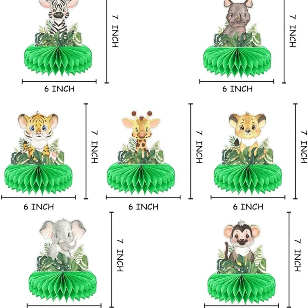 7 Pcs Baby Jungle Animals Honeycomb Centerpieces